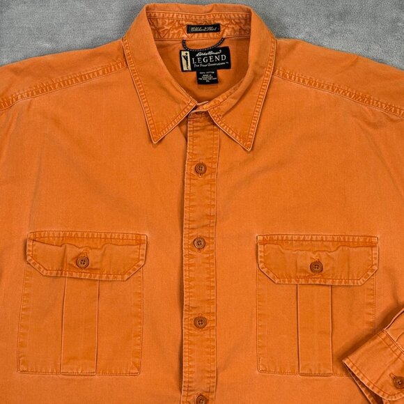 Eddie Bauer Elkhorn Shirt Mens XL Orange Legend Heavy Twill Hunting Long Sleeve - Picture 8 of 8